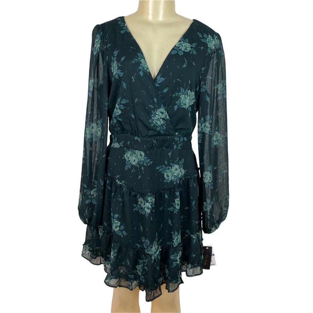City Studio Teal Floral Wrap Mini Dress